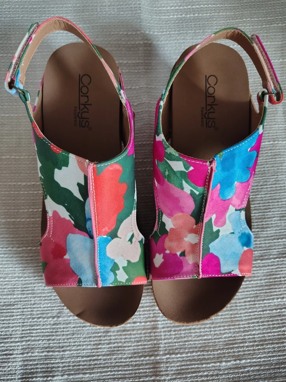 Corkys Carley Flowers Floral Cork Slingback Wedge Sandals Size 8 NIB - Picture 2 of 8